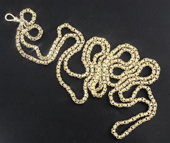 An early 20th century American? 10ct gold oval and box link guard chain, 58.4 grams.